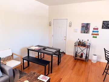 Chicago apartment for rent - A living room with a black coffee table and a grey sofa.
