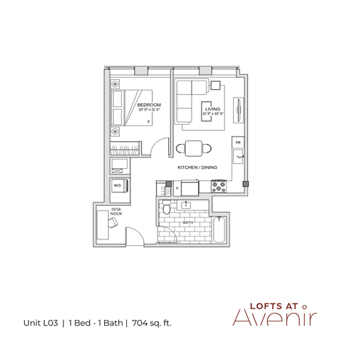Floor plan for 1 bed, 1 bath
