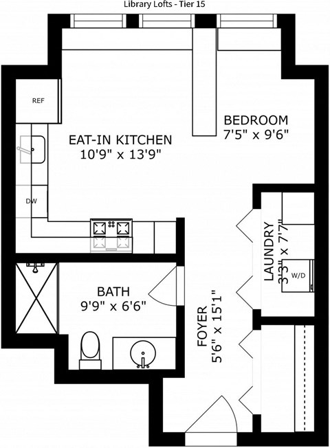 Floor plan for studio, 1 bath, 480 sqft