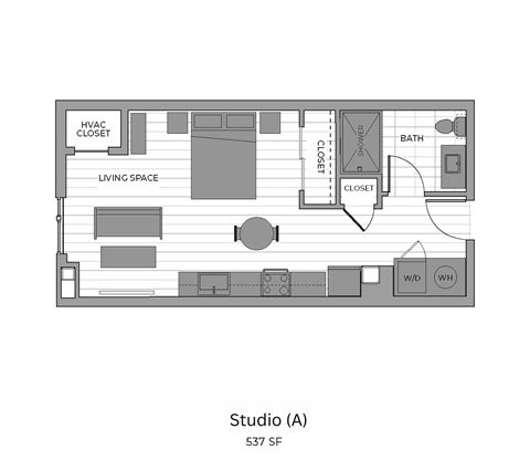 Floor plan for studio, 1 bath, 515 sqft