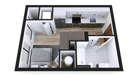 Floor plan for studio, 1 bath, 352 sqft
