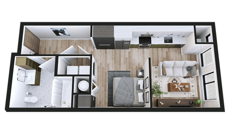 Floor plan for studio, 1 bath, 549 sqft