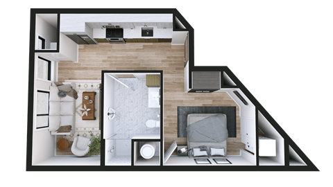 Floor plan for studio, 1 bath, 511 sqft