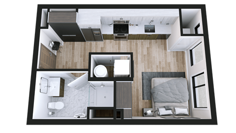 Floor plan for studio, 1 bath, 376 sqft