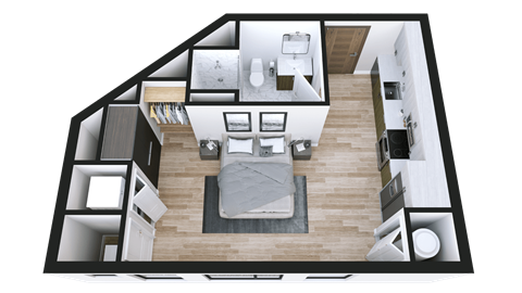 Floor plan for studio, 1 bath, 410 sqft