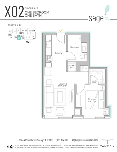 Floor plan for studio, 1 bath, 601 sqft