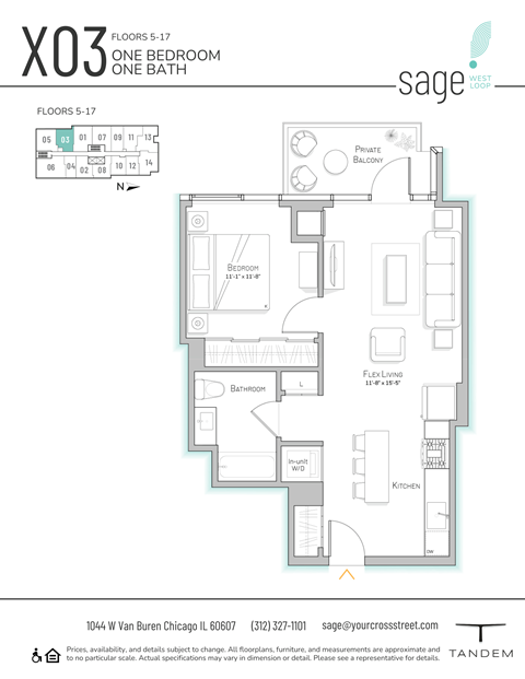 Floor plan for 1 bed, 1 bath, 666 sqft