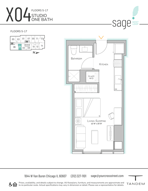 Floor plan for studio, 1 bath, 428 sqft