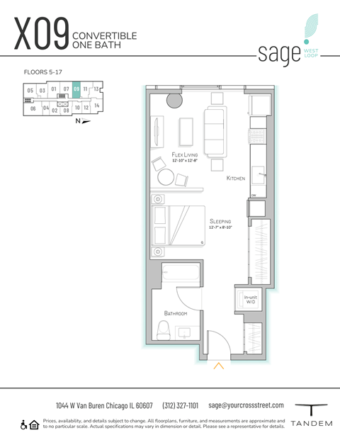 Floor plan for 1 bed, 1 bath, 550 sqft