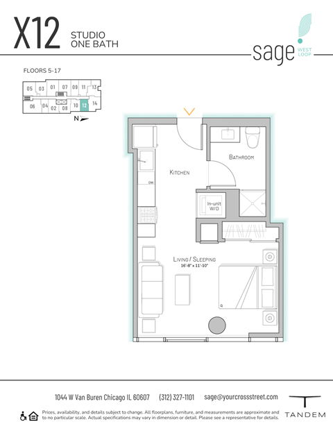 Floor plan for studio, 1 bath, 441 sqft