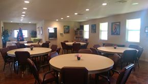 Lafayette apartment for rent - a dining room with round tables and chairs