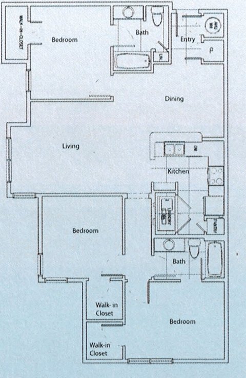 Floor plan for 3 beds, 2 baths, 1231 sqft