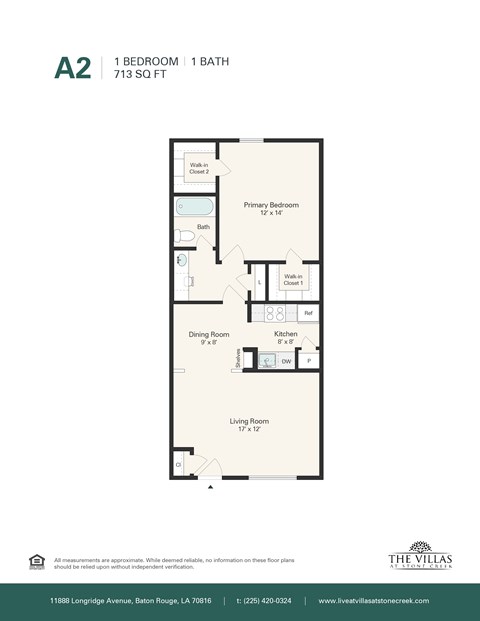 Floor plan for 1 bed, 1 bath, 753 sqft