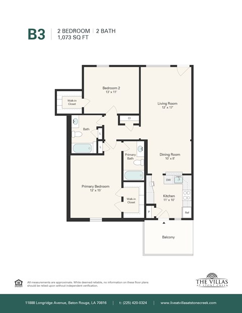 Floor plan for 2 beds, 2 baths, 1066 sqft