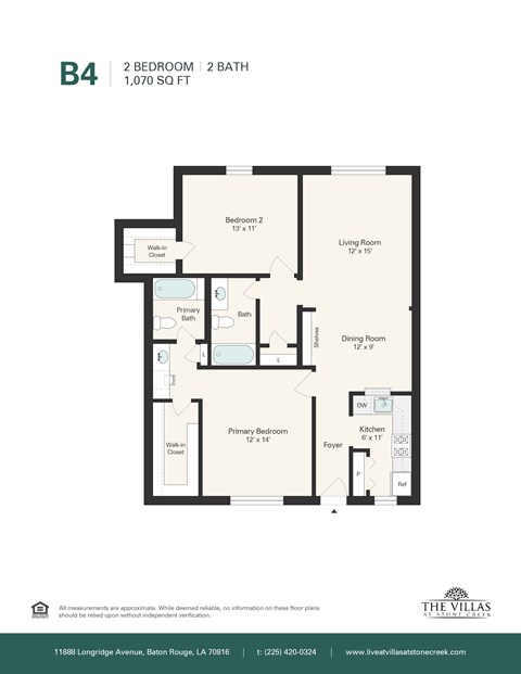 Floor plan for 2 beds, 2 baths, 1110 sqft