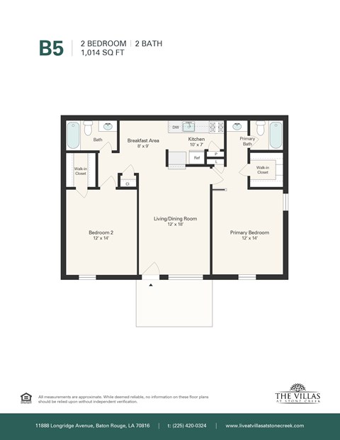 Floor plan for 2 beds, 2 baths, 1000 sqft