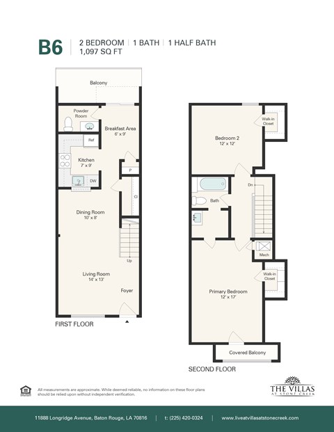 Floor plan for 2 beds, 1.5 baths, 1121 sqft