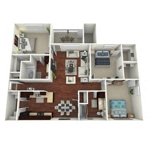Floor plan for 3 beds, 2 baths, 1355 sqft