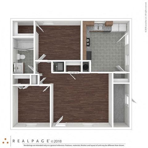 Floor plan for 2 beds, 1 bath, 800 sqft
