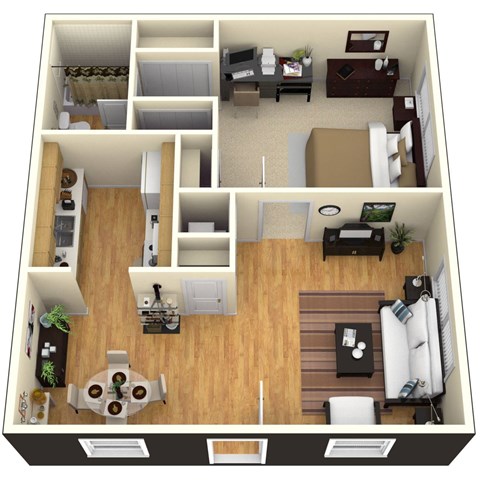 Floor plan for 1 bed, 1 bath, 691 sqft