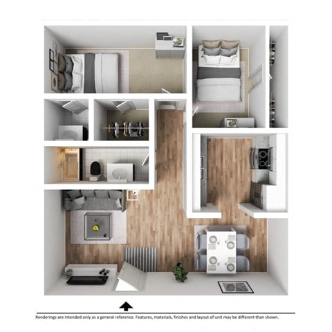 Floor plan for 2 beds, 1 bath, 770 sqft