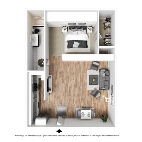 Floor plan for 1 bed, 1 bath, 484 sqft