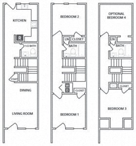 Floor plan for 4 beds, 2.5 baths