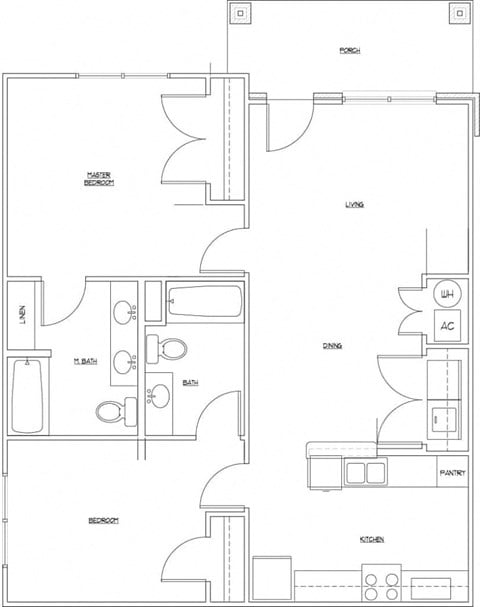 Floor plan for 2 beds, 2 baths, 996 sqft