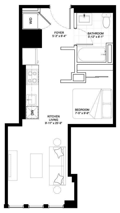 Floor plan for studio, 1 bath, 460 sqft