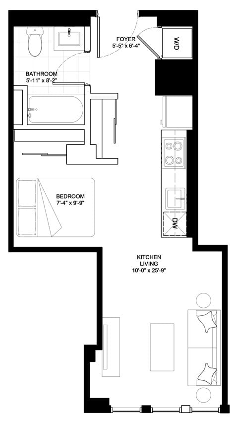 Floor plan for studio, 1 bath, 460 sqft