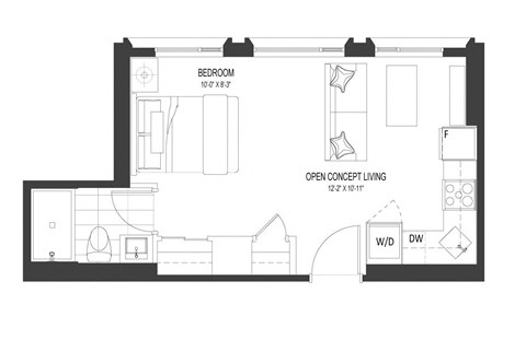 Floor plan for studio, 1 bath, 427 sqft