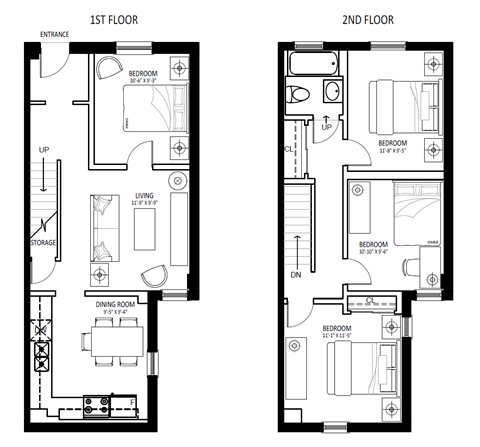 Floor plan for 4 beds, 1 bath