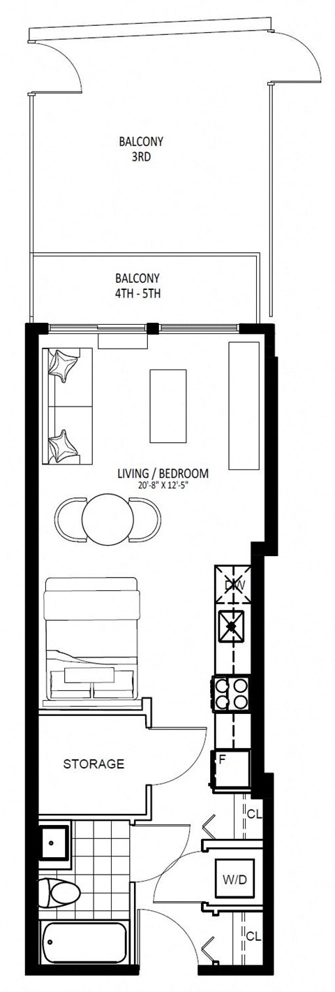 Floor plan for studio, 1 bath, 460 sqft