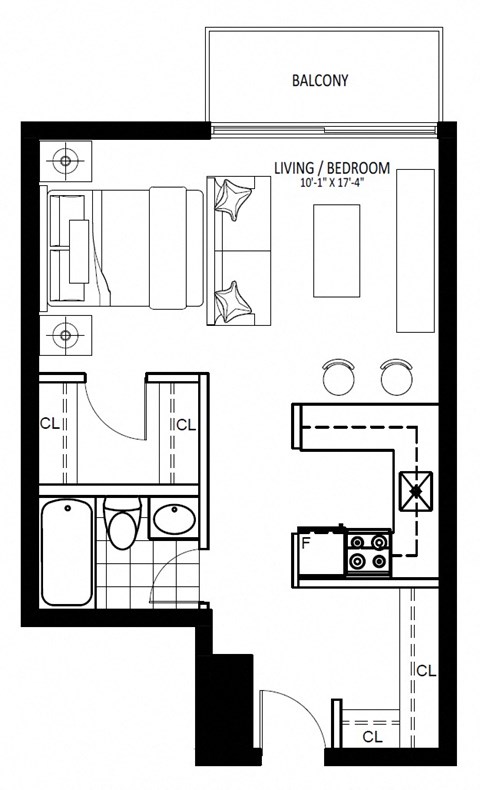 Floor plan for studio, 1 bath, 434 sqft