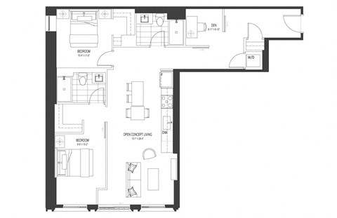 Floor plan for 2 beds, 2 baths, 1163 sqft