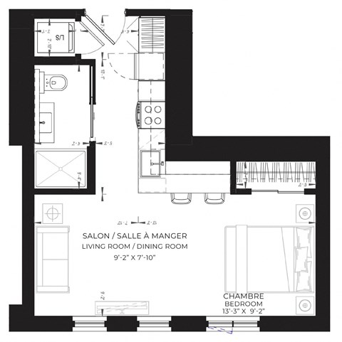 Floor plan for studio, 1 bath, 432 sqft