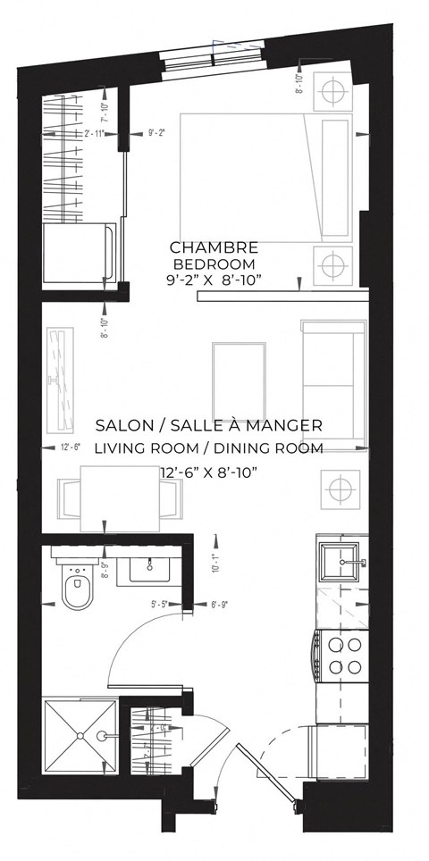 Floor plan for studio, 1 bath, 391 sqft