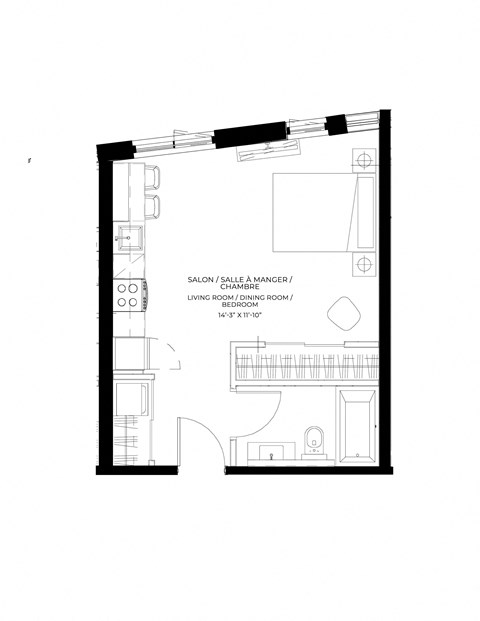 Floor plan for studio, 1 bath, 391 sqft