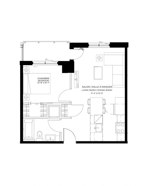 Floor plan for 1 bed, 1 bath, 560 sqft