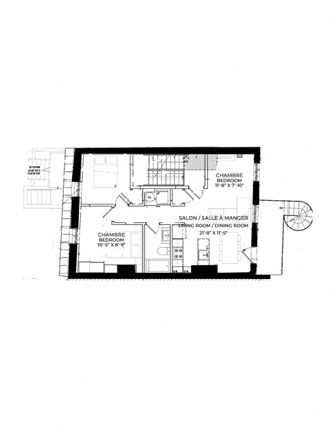 Floor plan for 2 beds, 1 bath