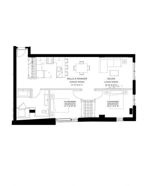 Floor plan for 2 beds, 1 bath