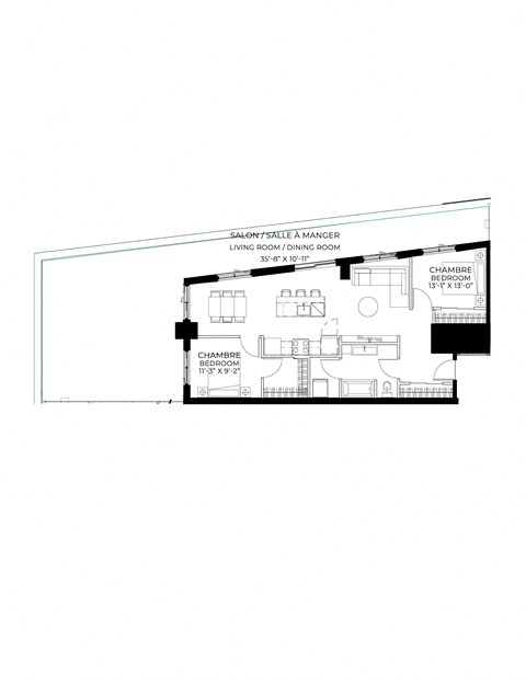 Floor plan for 2 beds, 1 bath, 926 sqft