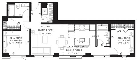 Floor plan for 2 beds, 2 baths