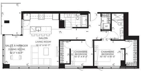 Floor plan for 2 beds, 1 bath