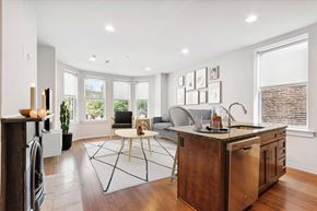 Philadelphia apartment for rent - a living room with a kitchen and a dining room