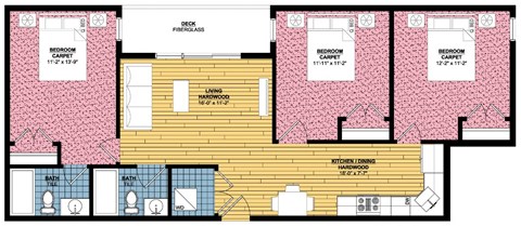 Floor plan for 3 beds, 2 baths, 1060 sqft