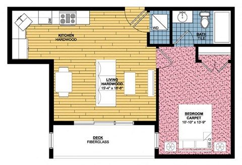 Floor plan for 1 bed, 1 bath, 600 sqft