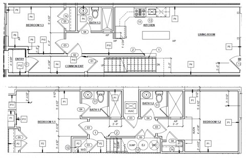 Floor plan for 3 beds, 3 baths, 1380 sqft