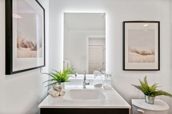 A bathroom with a white sink