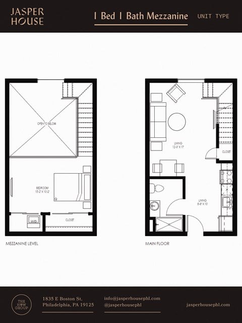 Floor plan for 1 bed, 1 bath, 664 sqft